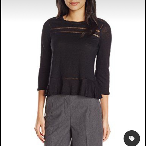 Rebecca Taylor White Long Sleeve Slub Knit Tee with Lace - Picture 2 of 10